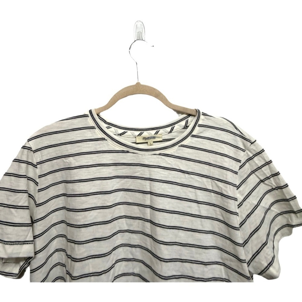 Madewell Whisper Cotton Crewneck Tee Large Ivory Black Stripe NS579 Pima Cotton - Picture 2 of 7
